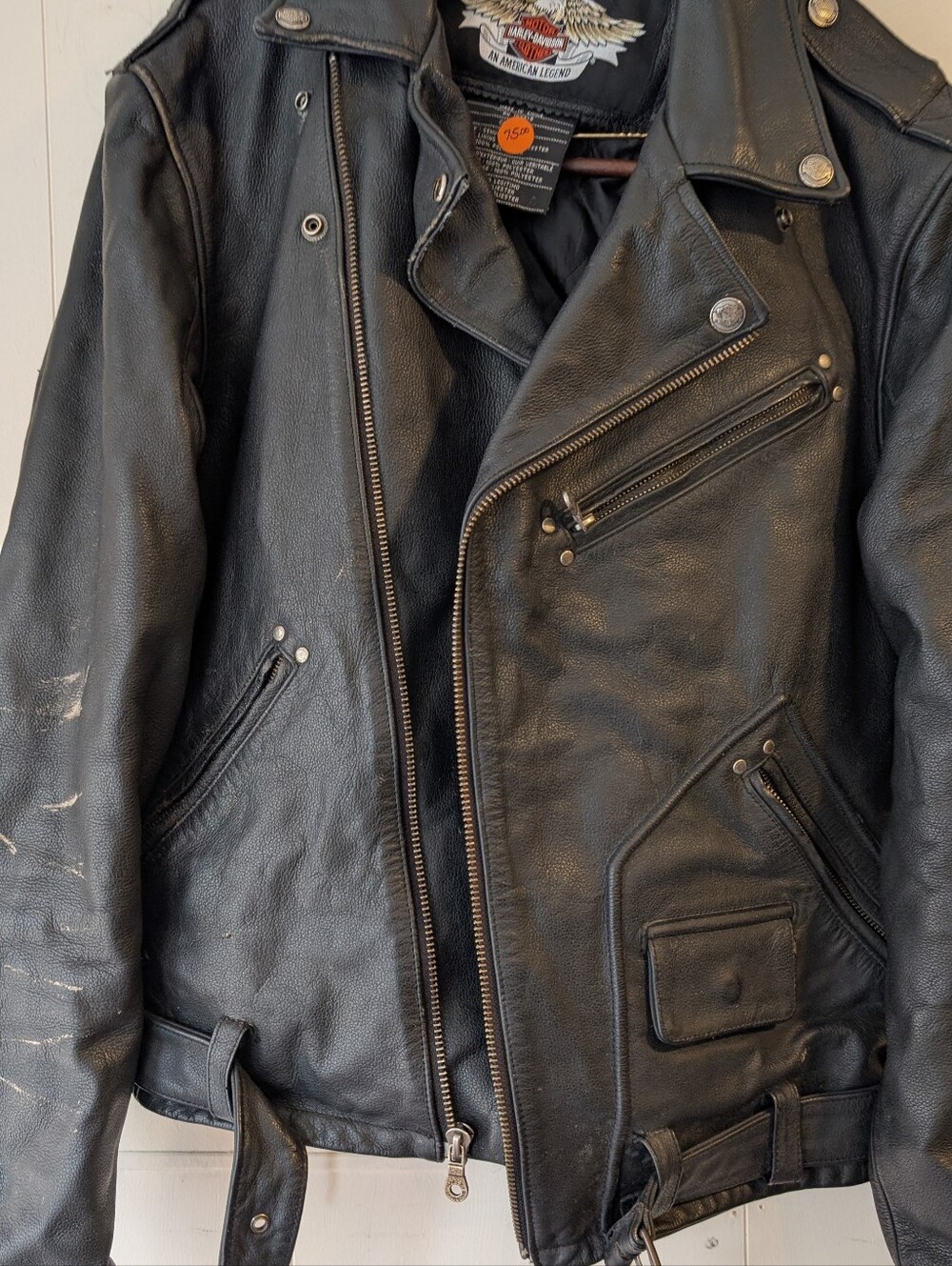 Harley-Davidson Black Embossed Eagle Lace-Up Leather Jacket - Picture 4 of 5